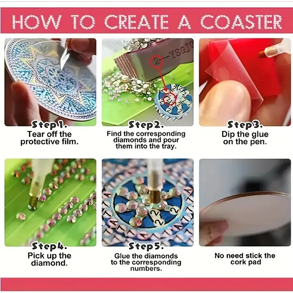 8 pieces/set of diamond painted coasters set acrylic animal pattern coasters (with holder) - DIY diamond art craft kit for home - Image 4