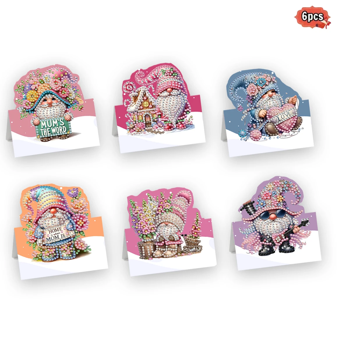 6-piece diamond painting birthday card set, beautiful pattern diamond art DIY handmade kit, foldable pop-up, exquisite party mes