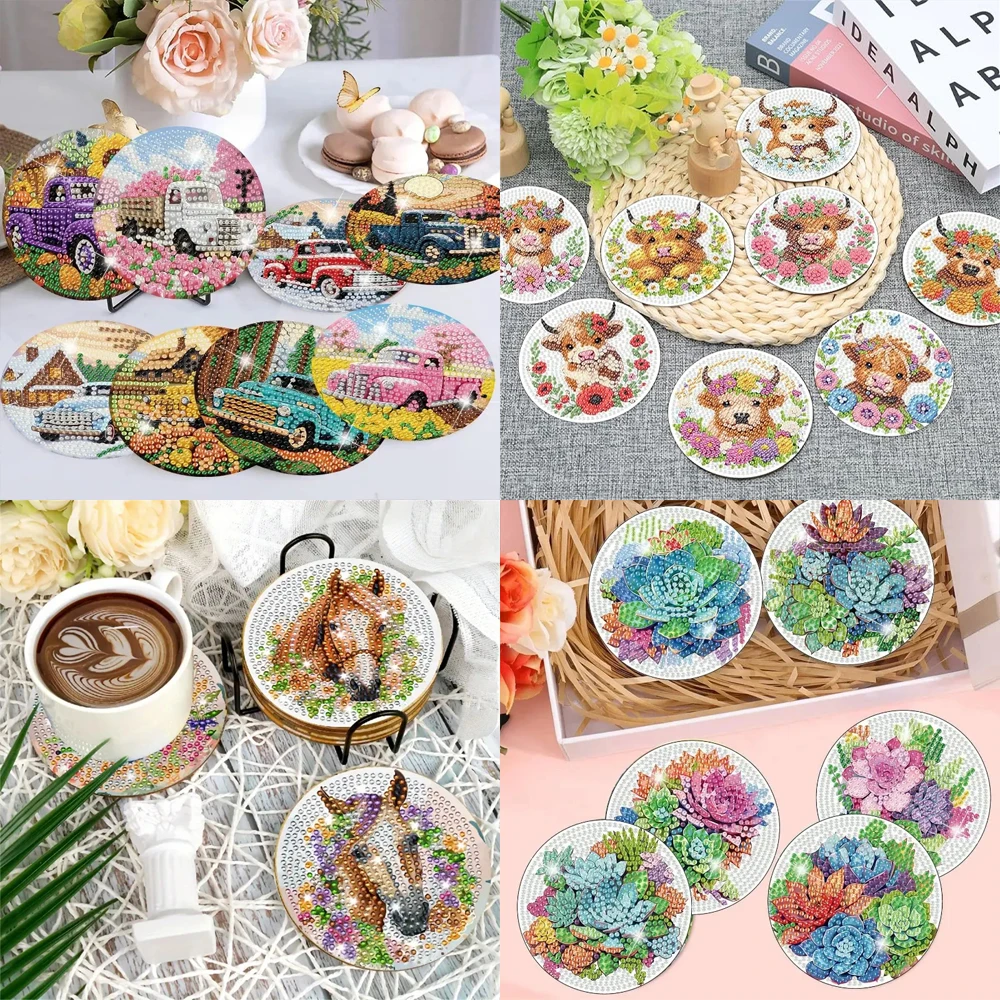 8 pieces/set of diamond painted coasters set acrylic mandala coasters (with holder) - DIY diamond art craft kit for home decorat - Image 2