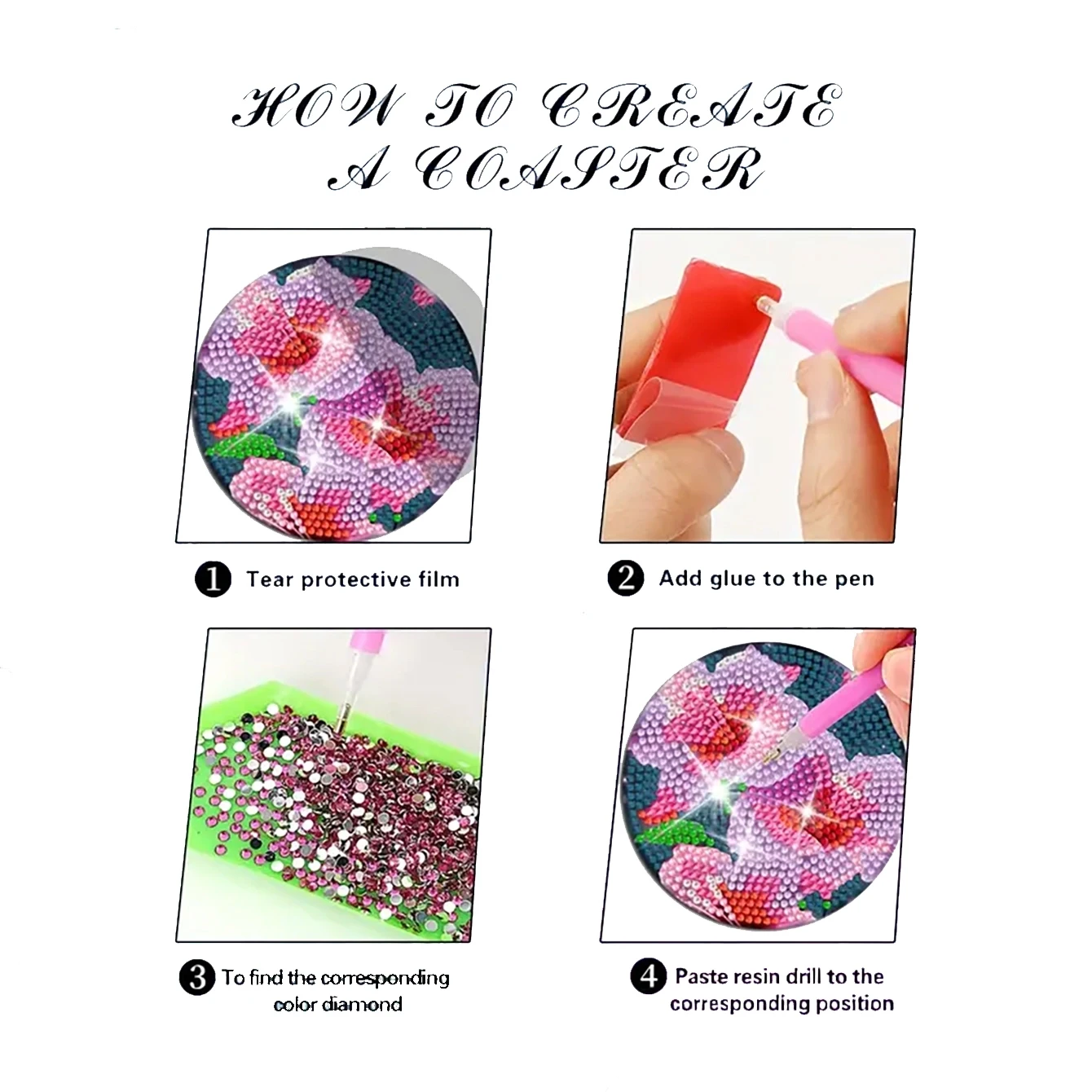 8 pieces/set of diamond painted coasters set acrylic mandala coasters (with holder) - DIY diamond art craft kit for home decorat - Image 6