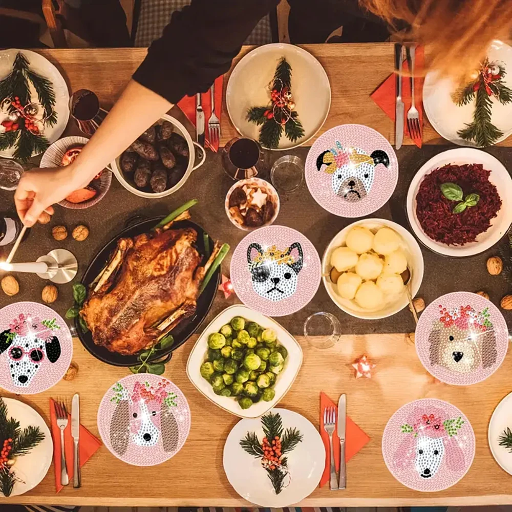 8 pieces/set of diamond painted coasters set acrylic animal pattern coasters (with holder) - DIY diamond art craft kit for home - Image 5