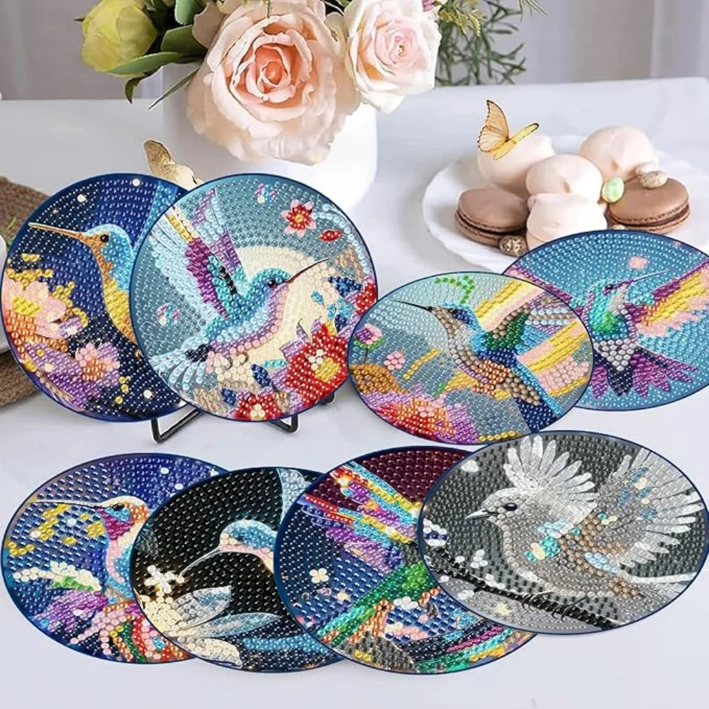 8 pieces of diamond art painting coasters with brackets, DIY bird patterned diamond art coasters, suitable for both adults and b - Image 5