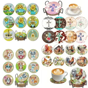 8 pieces/set of diamond painted coasters set acrylic coasters (with bracket) - DIY diamond art craft kit for home decoration, be