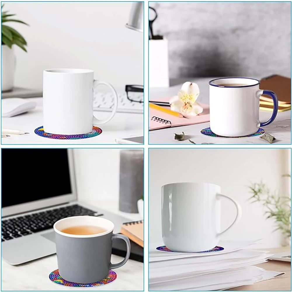 8 pieces/set of marine life diamond painted coaster set, sparkling water diamond heat-resistant beverage coaster with stand DIY - Image 6