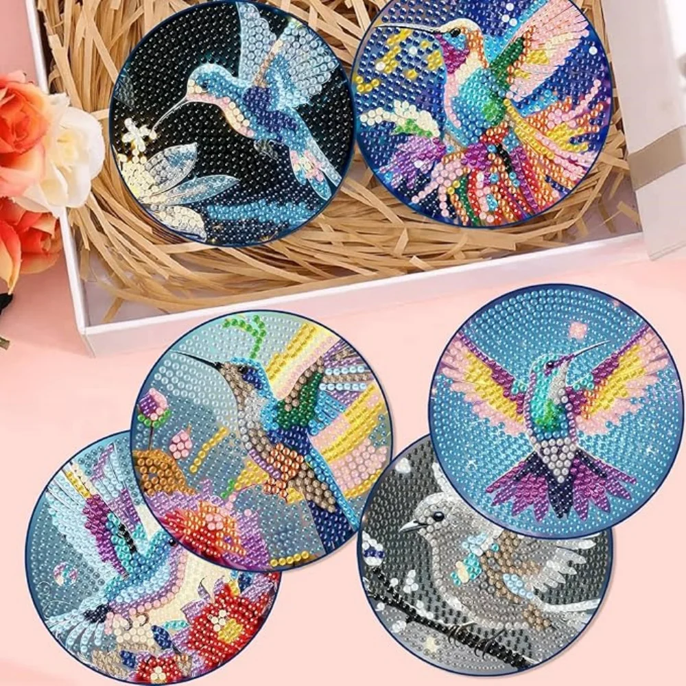 8 pieces of diamond art painting coasters with brackets, DIY bird patterned diamond art coasters, suitable for both adults and b - Image 4
