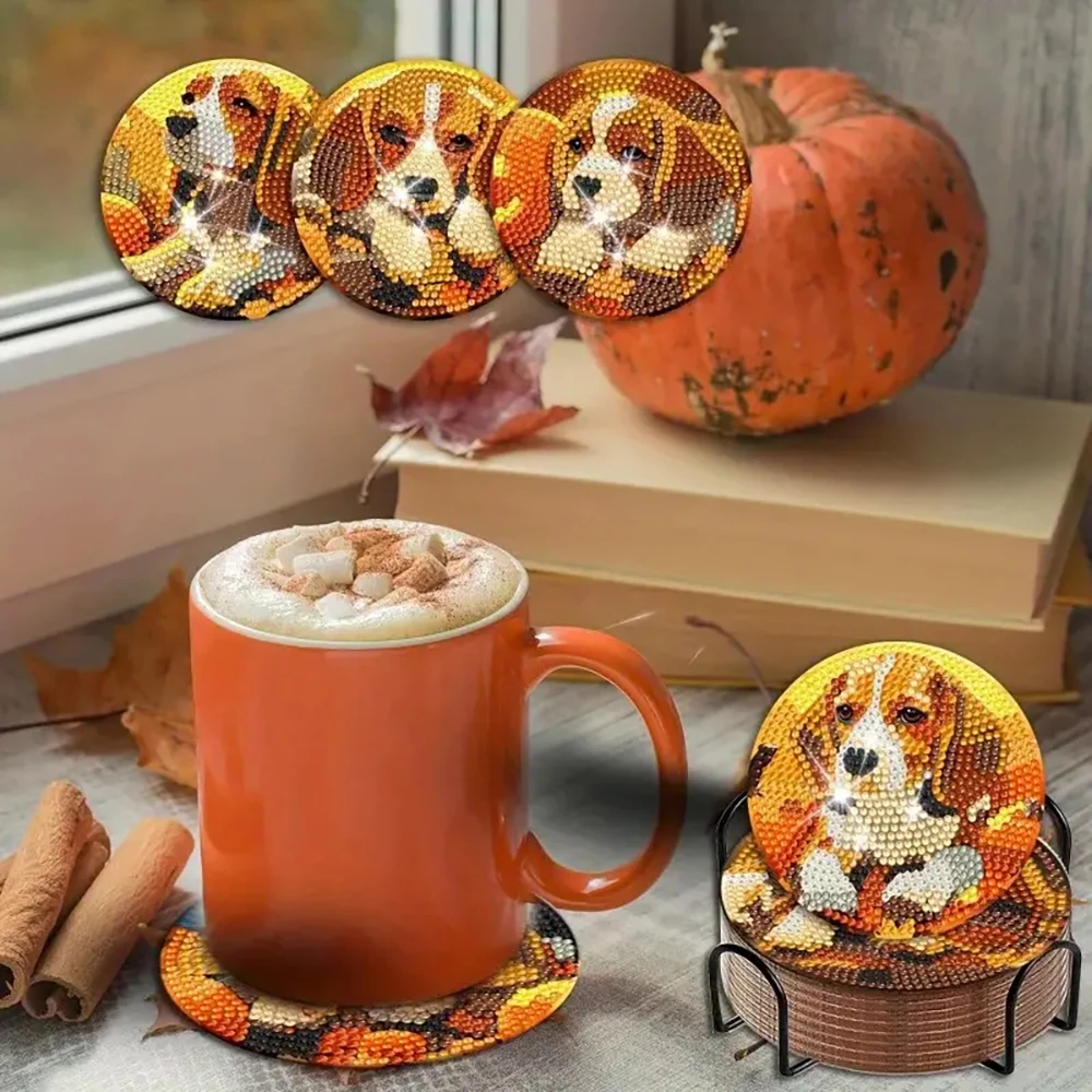 8 pieces/set of animal puppy diamond painting coaster set, DIY coaster with holder for beginners, art and craft gift - Image 5