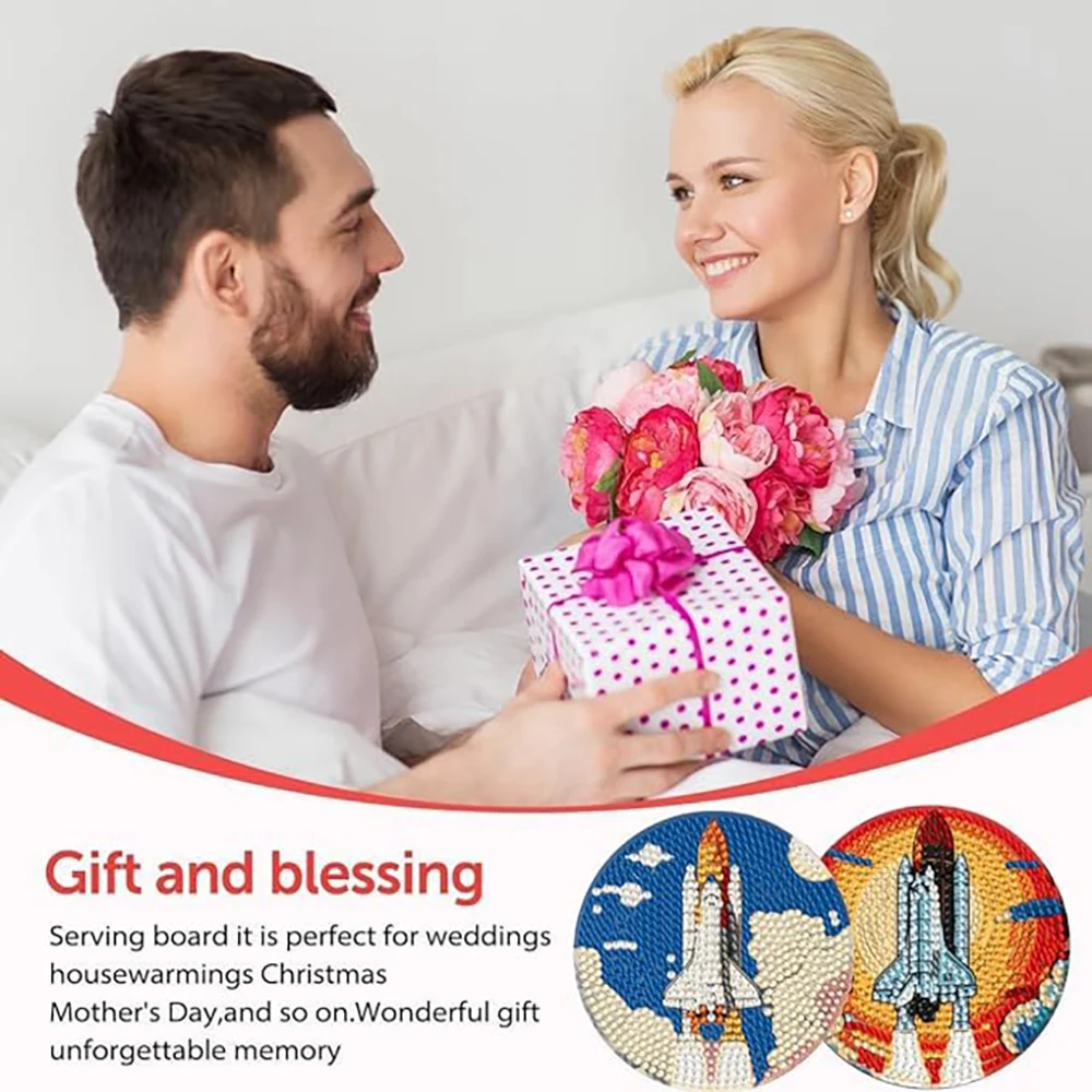 8 pieces/set Rocket Diamond Painted Cup Cushion Set Sparkling Water Diamond Heat Resistant Beverage Cushion with Stand DIY Cup C - Image 4