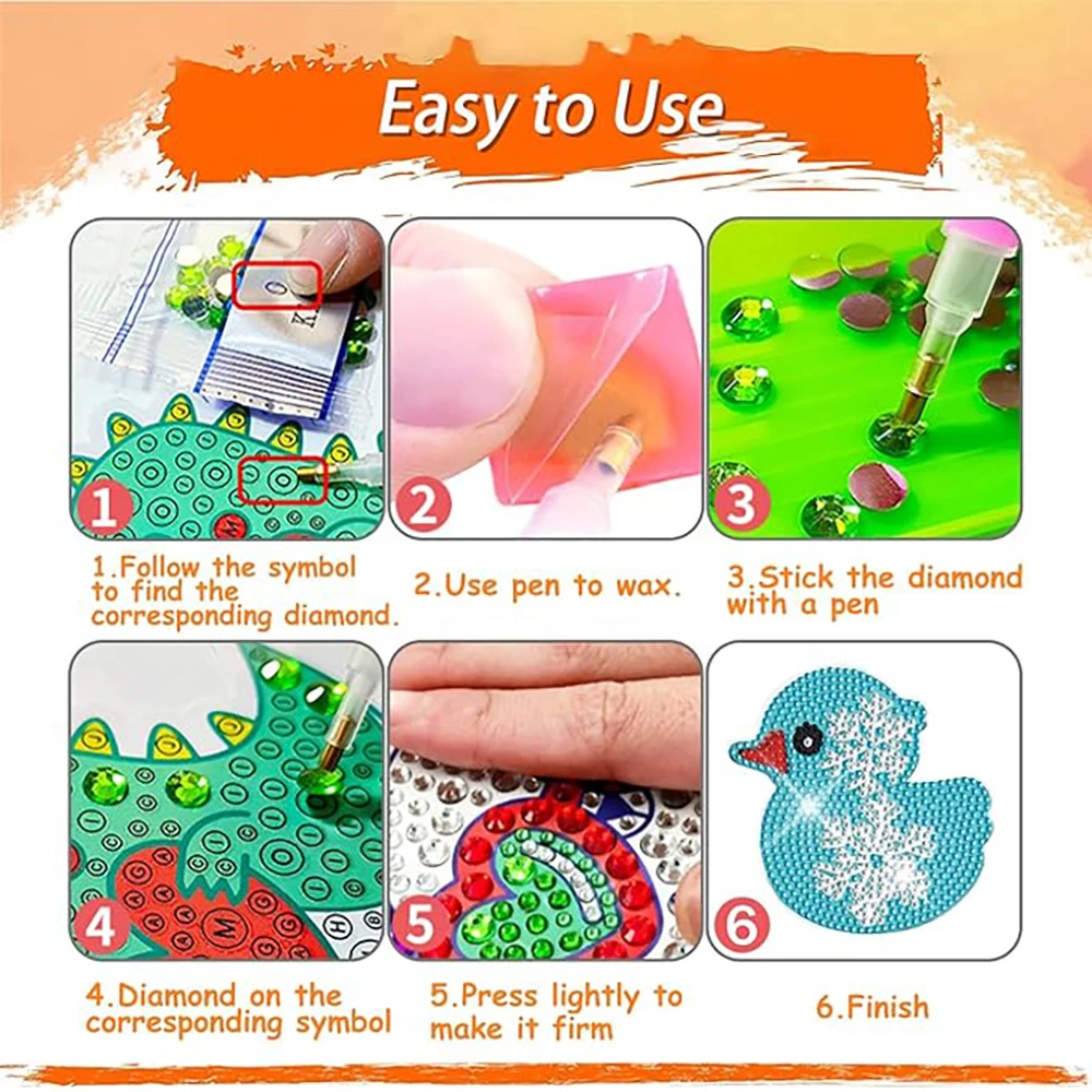 8 pieces/set of duck patterned diamond painted coaster set, sparkling rhinestone heat-resistant beverage mat with holder DIY coa - Image 3