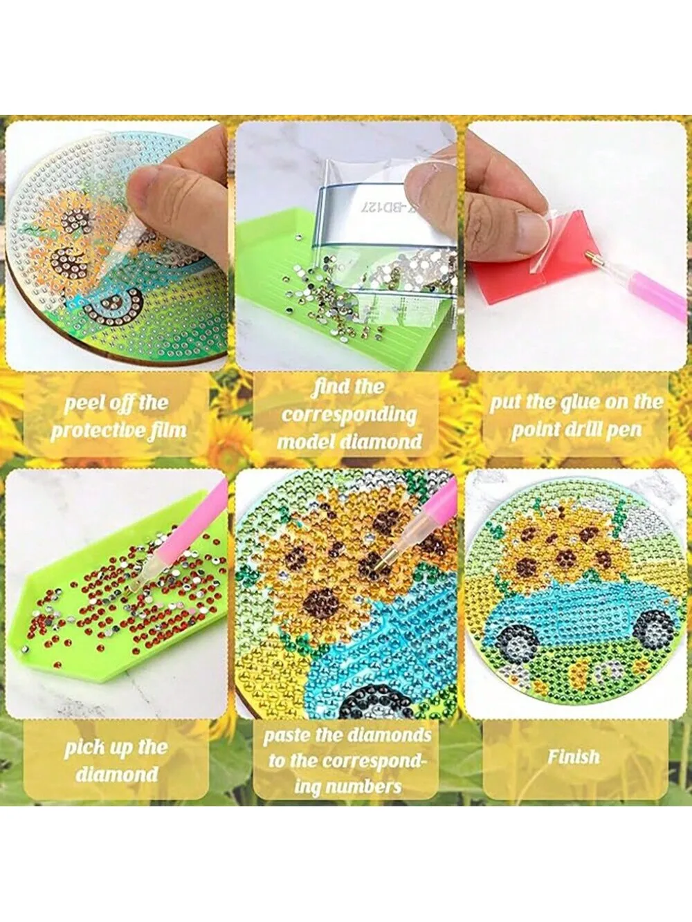 8 pieces/set of diamond painted coasters set acrylic coasters (with bracket) - DIY diamond art craft kit for home decoration, be - Image 6