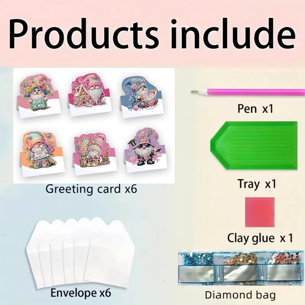 6-piece diamond painting birthday card set, beautiful pattern diamond art DIY handmade kit, foldable pop-up, exquisite party mes - Image 2